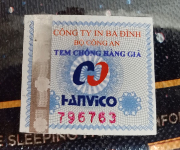 Tem chống hàng giả đệm bông ép Hanvico